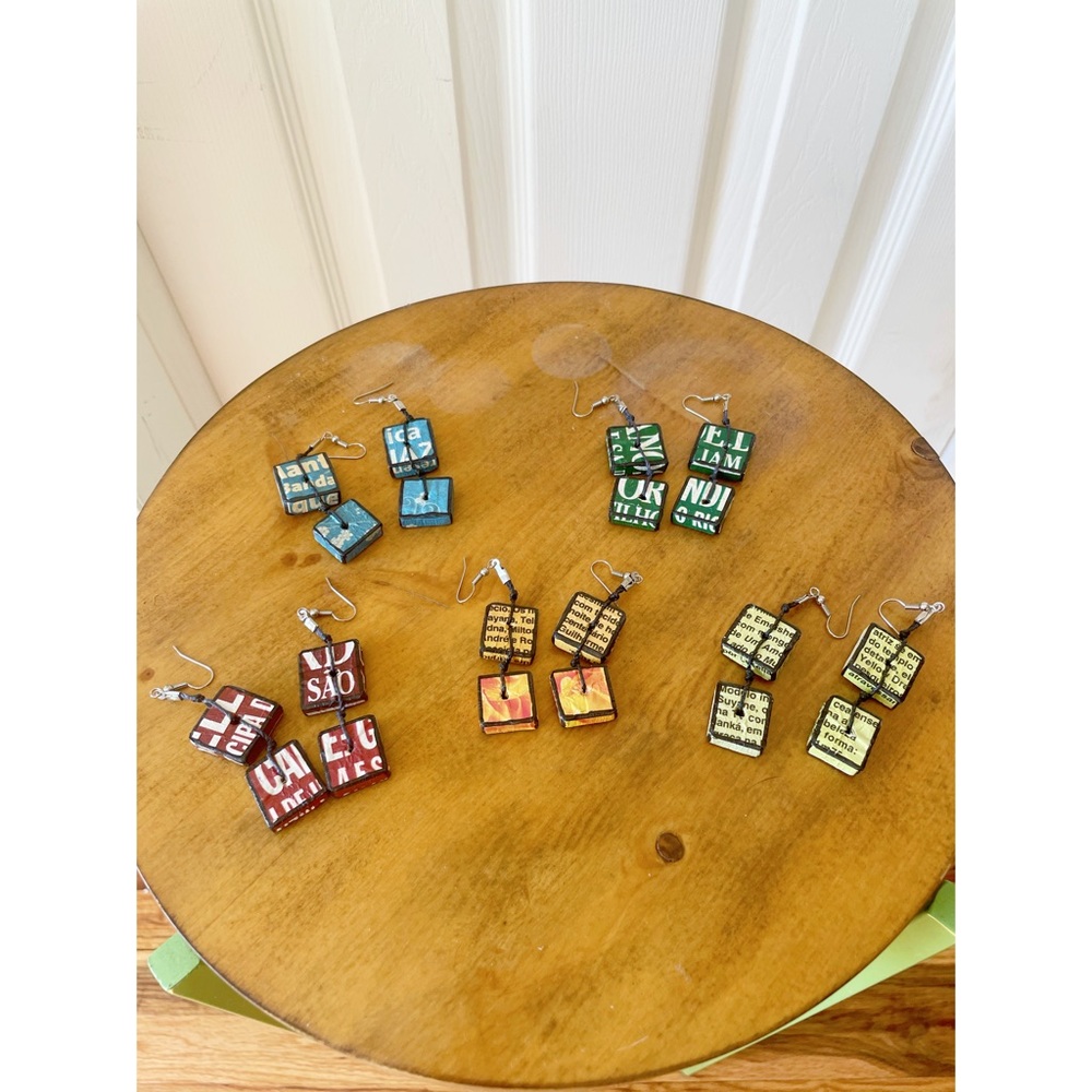 Chandelier earrings made from vintage magazines